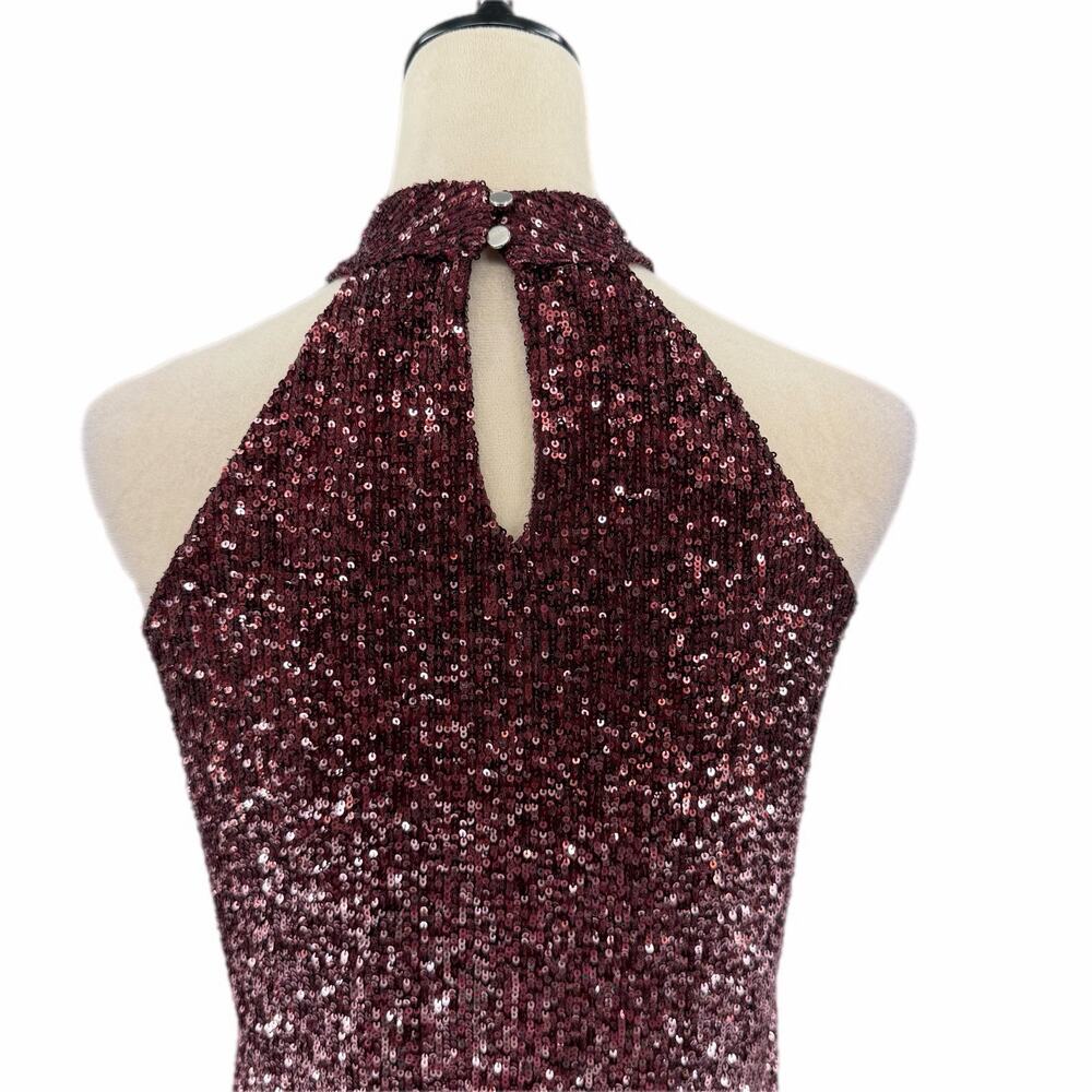 Cable & Gauge NEW Wine Maroon Sequin Halter Neck Glam Party Night Out Disco Top - Picture 5 of 10